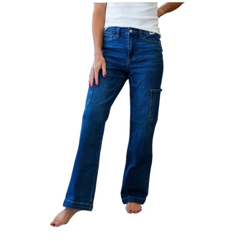 Judy Blue Dark Blue Wide Leg Cargo Jeans